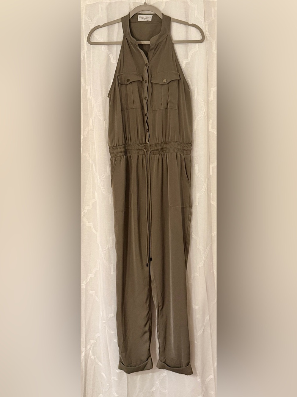 Dress Forum Olive Green Utility Cargo Halter Jumpsuit Romper Small